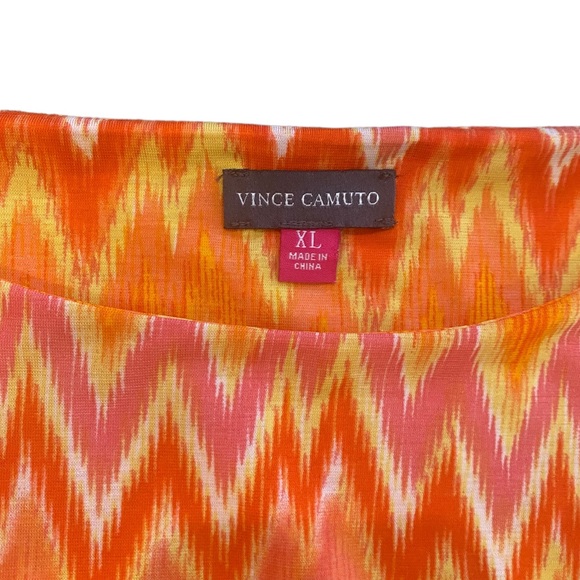 Vince Camuto Yellow/Orange/Red Sunburst Pattern Blouse with Side Ruching XL - Picture 9 of 12